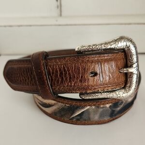 Ariat Camo Brown Leather Belt with Silver Buckle 28